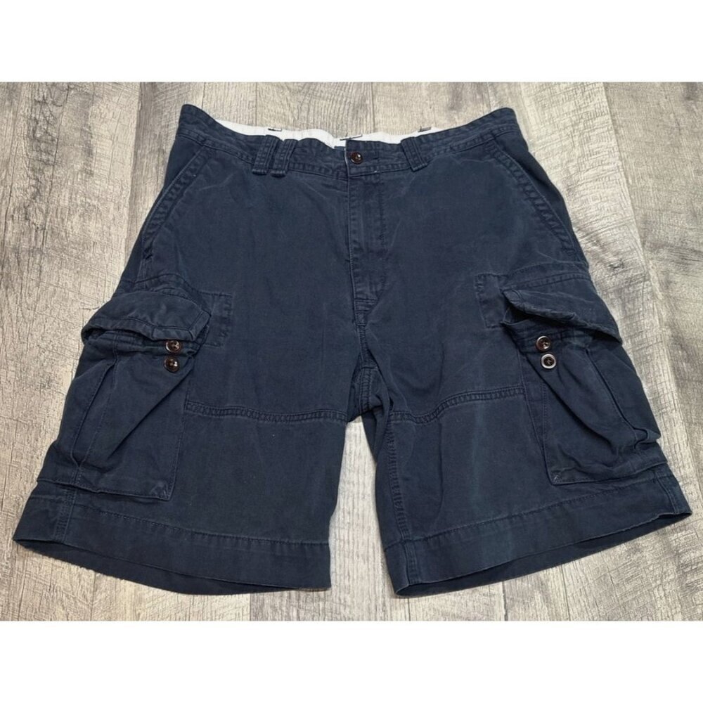 Polo Ralph Lauren Cargo Shorts Men 35 Navy Blue Cotton Distressed Chunky Y2K 9"